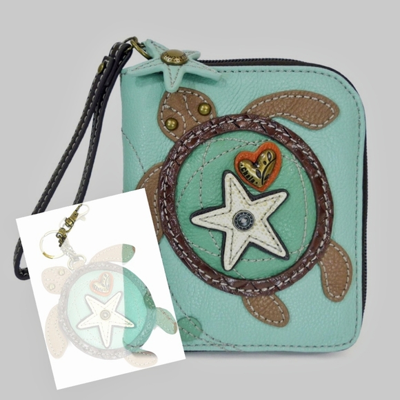 CHALA, 8 Slot, Sea Turtle, Zip Around Wallet, Wristlet, Coin Purse, Blue, Green - Picture 14 of 14